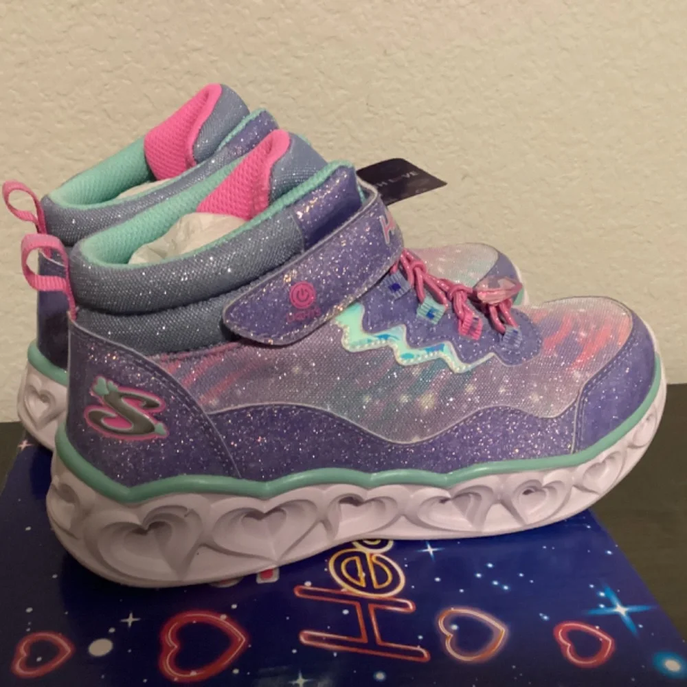 SKECHERS Little Girls Heart Lights Light-Up Adjustable Strap Sneaker Boo…